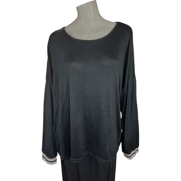 MUK LUKS Butterknit Crew Neck and Jogger Lounge Set Black 1X Comfort Pockets - Picture 2 of 16